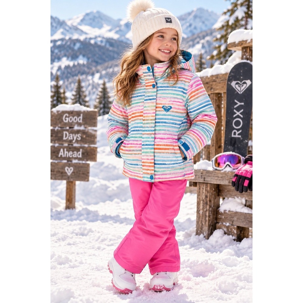 Roxy Girls 5K Size 3 Striped Hooded Ski Snow Jacket Colorful Winter Coat
